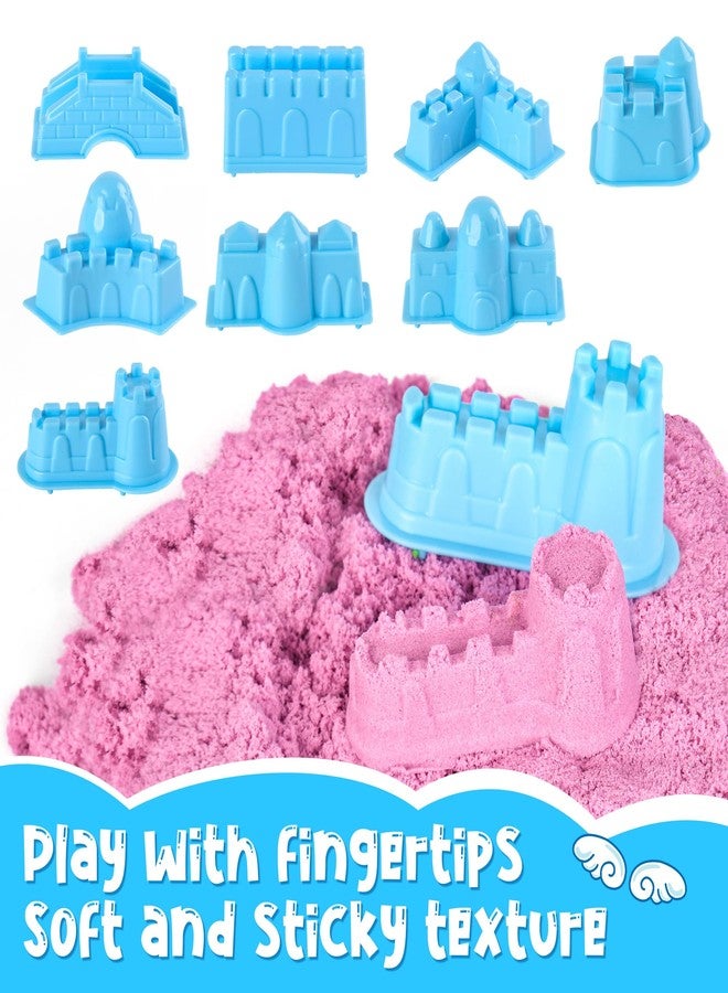 Busaurus Magic Sand for Kids - Non-Sticky Moldable Fake Sand Play Kit for Sandbox, 8 Castle Molds & 5 Colors(Blue/Pink/Green/Purple/Yellow) - Image 5